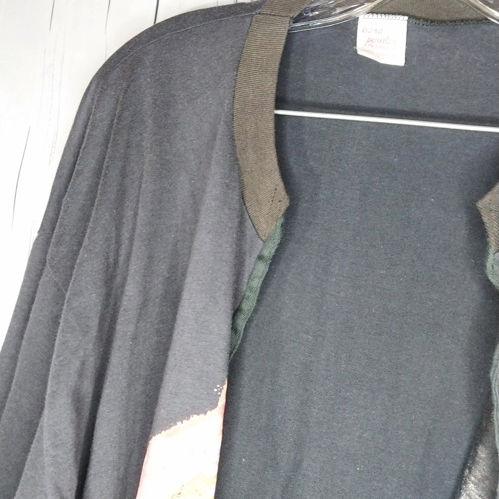 Abstract Art 100% Cotton Boho Artsy Hand Painted In Greece Size L Open Cardigan - Picture 8 of 16